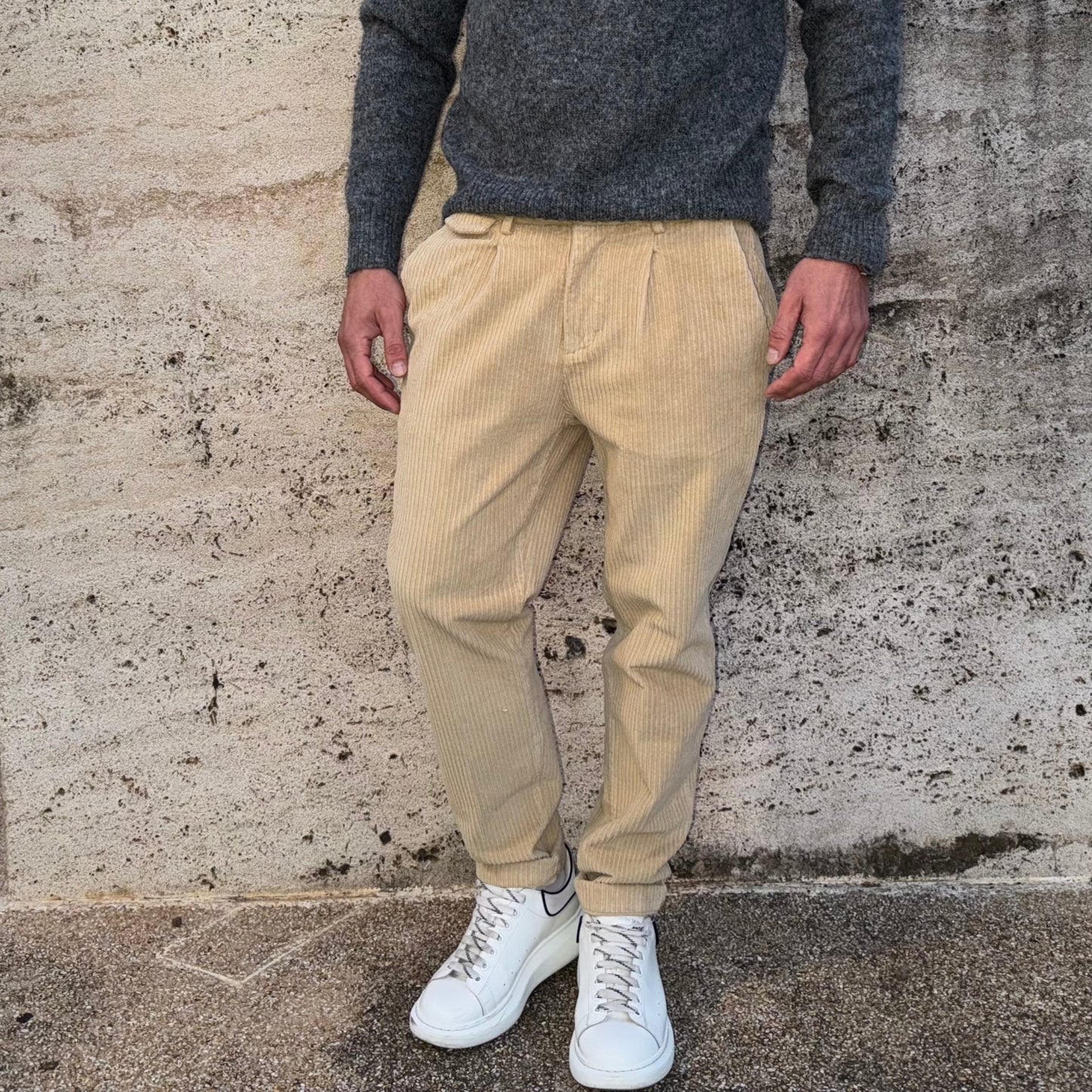 PANTALONE ONE PINCE VELLUTO BEIGE