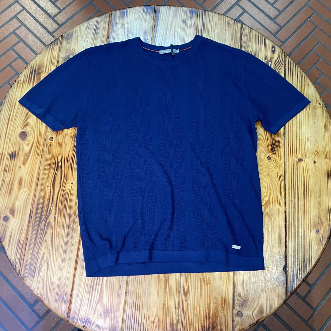 T-SHIRT IN MAGLIA TEXTURIZZATA GIANNI LUPO DEEP BLU