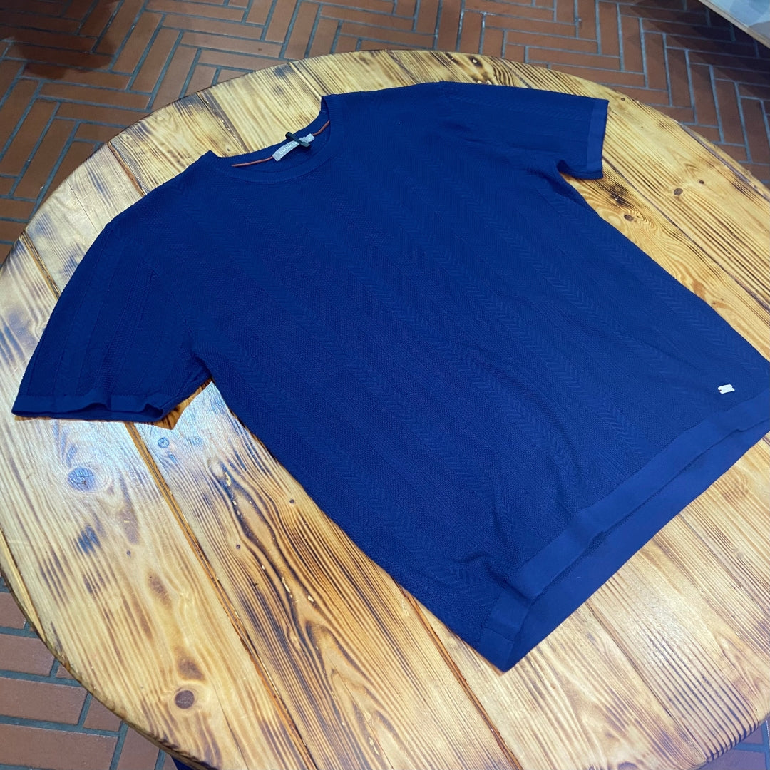 T-SHIRT IN MAGLIA TEXTURIZZATA GIANNI LUPO DEEP BLU